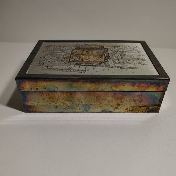 Vintage Reed & Barton Damascene Silverplate Trinket Box Gump's SF Trolley Train - Picture 7 of 12